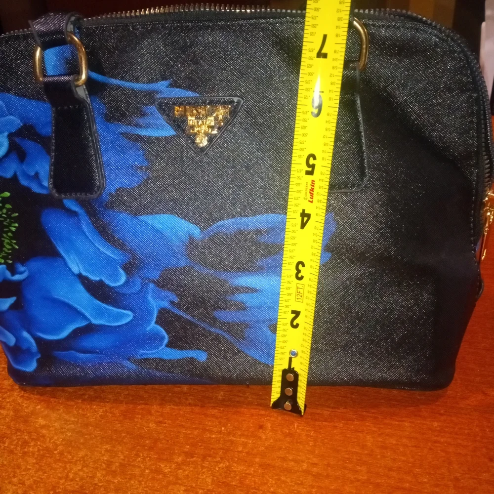 Luxurious Black and Blue Floral Satchel